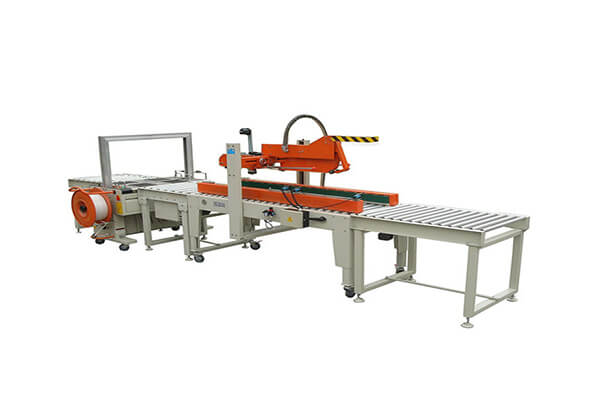 Carton sealing and strapping packaging line